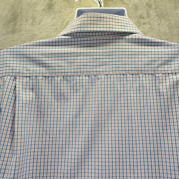 Croft&Barrow Button Up Shirt Men 18 34/35 Easy Care Classic Fit Blue Pink Plaid - Picture 9 of 11